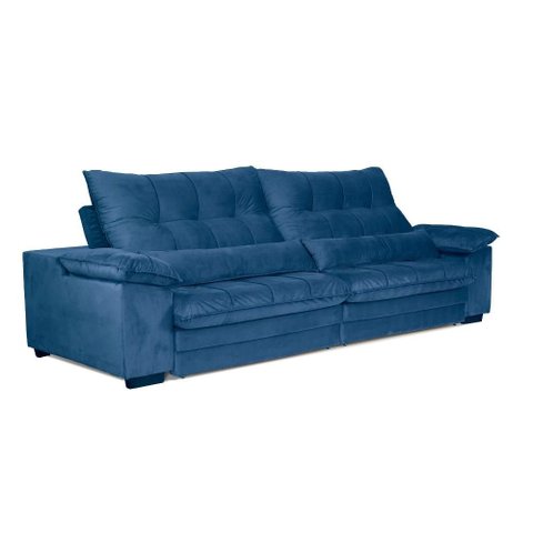 Sofá Retrátil Reclinável 2,50m com Molas e Espuma D33 Biondi Veludocristal - Netsofas - Azul