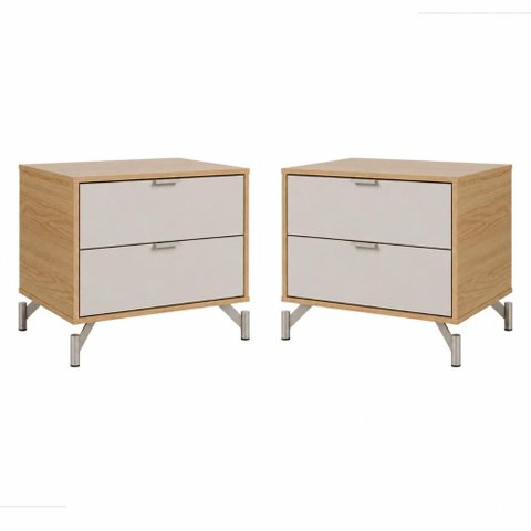 Conjunto de 2 Mesas de Cabeceira 2 Gavetas Glow - Carvalho Off White