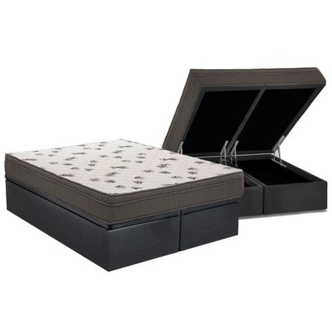 Cama Box Baú Queen: Colchão Espuma Ortobom D45 Light + Base Crc Suede Gray(158x198)