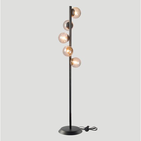 Abajur Coluna Piso Figo Preto com Globo de Vidro Fumê