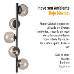 Abajur Coluna Piso Figo Preto com Globo de Vidro Fumê - 5
