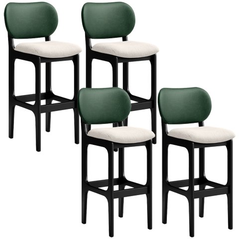 Kit 4 Banquetas Alta Bar Cozinha Sala Jantar Fixa Betta L02 Preto Facto Verde Linho Cru - Lyam