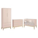 Ver imagem 1 de Dormitório Completo Infantil Classic 2 Portas, Cômoda 6 Gavetas e Berço Rosa Fosco com Pés Madeira N