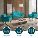 Ver imagem 5 de Kit Namoradeira Decorativa e 2 Poltronas Confortável para Sala Recepção Manicure Alice Suede
