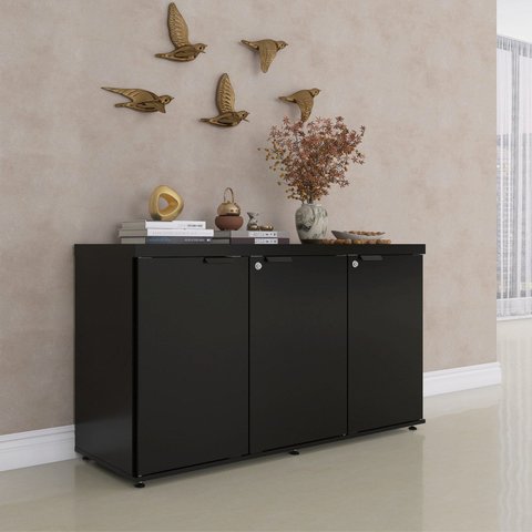 Armário para Escritório com 3 Portas PE40 Cinza/Preto
