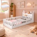 Ver imagem 2 de Cama Cercadinho Infantil Helo MDF Solteiro Nicho LED Branca Acompanha Lençol para Criança Infantil