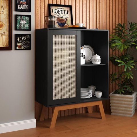 Buffet Bar Catalunia 1 Porta de Correr 1 Prateleira MDF 90cm Preto