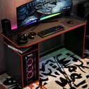 Ver imagem 1 de Escrivaninha Gamer com Nichos e Espaço para Cpu MDF 115cm Athenas Preto/com Vermelho