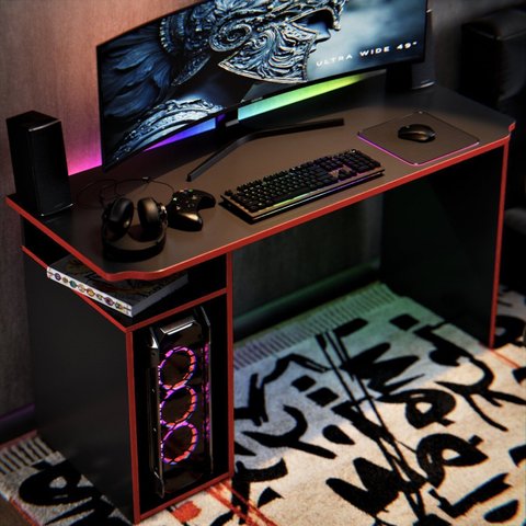 Escrivaninha Gamer com Nichos e Espaço para Cpu MDF 115cm Athenas Preto/com Vermelho
