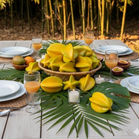 12 Carambolas Decorativas Fake com Acabamento Real Perfeitas para Composições Criativas em Fruteiras