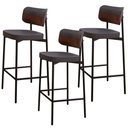 Ver imagem 1 de Kit 03 Banquetas Alta Bar Cozinha Sala de Jantar Aço Preto Kaira C01 Linho Preto Courino Whisky -