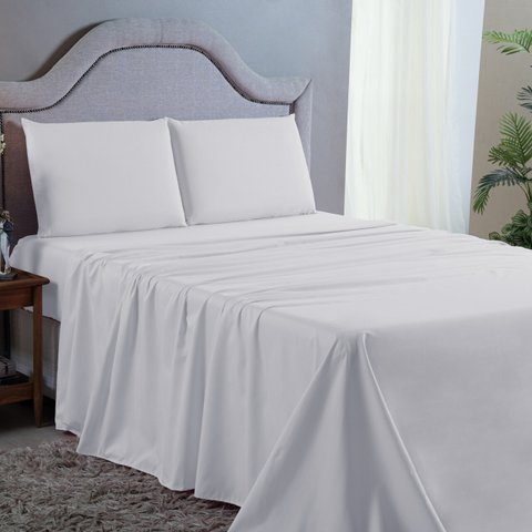 Conjunto Lençol Cama Casal 4 Peças 400 Fios com Elástico e Fronhas Toque Macio:branco