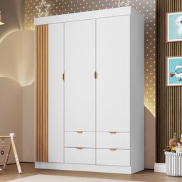 Guarda Roupa Infantil Ayla 3 Portas e 4 Gavetas Branco Acetinado - Phoenix Baby - 2
