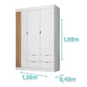 Ver imagem 2 de Guarda Roupa Infantil Ayla 3 Portas e 4 Gavetas Branco Acetinado - Phoenix Baby