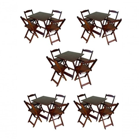 Kit 5 Conjuntos Dobráveis 70x70 Imbuia 5 Mesas 20 Cadeira