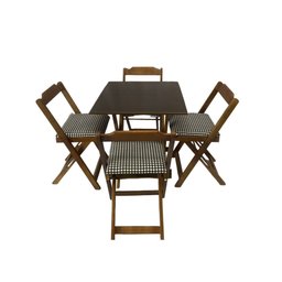 Conjunto Dobrável 70x70 Imbuia com 4 Cadeiras Estofada Xadrez - 2