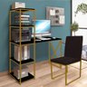 Kit Escritório Mesa Max BeX 5 Prateleiras e Cadeira Stan Dourado Tampo Preto Sintético Marrom - - 1