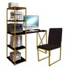 Kit Escritório Mesa Max BeX 5 Prateleiras e Cadeira Stan Dourado Tampo Preto Sintético Marrom - - 2