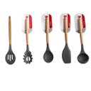 Ver imagem 3 de Kit 5 Utensílios De Silicone Cabo Madeira Cinza e Porta Talheres MIX