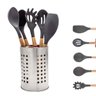 Kit 5 Utensílios De Silicone Cabo Madeira Cinza e Porta Talheres MIX - 1