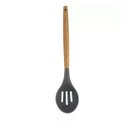 Ver imagem 4 de Kit 5 Utensílios De Silicone Cabo Madeira Cinza e Porta Talheres MIX