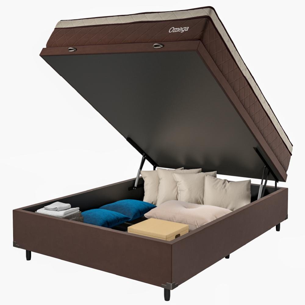 Cama Box Casal Com Baú Colchão Magnético Massageador Omega 138x188x26cm Marrom - 4