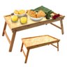 Bandeja Bambu Cafe da Manha Lanche Cama Pe Dobravel Retratil Almoço Jantar Ecologico Resistente Espa - 1