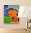 Ver imagem 1 de Mini Quadro Bela Jovem de Chapeu Pintado a Mão 30x25cm