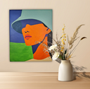 Ver imagem 3 de Mini Quadro Bela Jovem de Chapeu Pintado a Mão 30x25cm