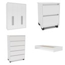 Ver imagem 2 de Guarda-roupa Sevilha 4 Portas Cômoda 5 Gavetas Mesa de Cabeceira 2 Gavetas Cama Infanto Juvenil