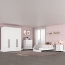 Ver imagem 1 de Guarda-roupa Sevilha 4 Portas Cômoda 4 Gavetas Mesa de Cabeceira 2 Gavetas Cama Infanto Juvenil