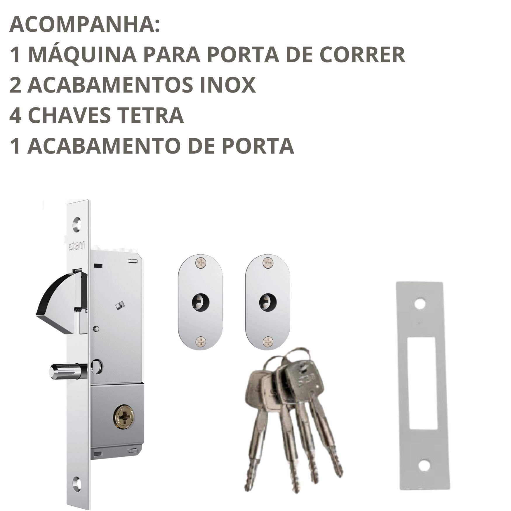 Fechadura 1940 Porta de Correr Cromado Espelho de Inox Stam - 4