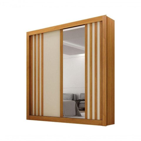 Guarda-Roupa Solteiro MDF 2 Portas de Correr 2 Gavetas com Espelho Milano Leifer Móveis Cinamomo/