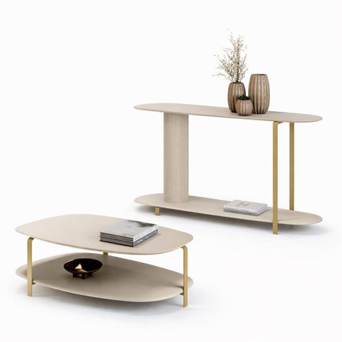 Conjunto Aparador e Mesa de Centro Litch Mdp/mdf Pés em Metal Offwhite G77 - Gran Belo