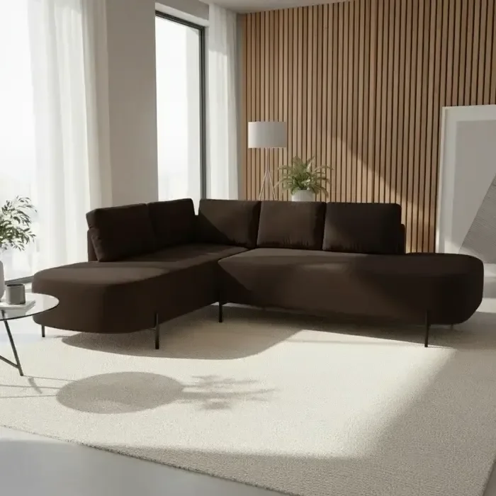 Sofá de Canto Orgânico 4 Lugares 265cm Base de Ferro Chaise Esquerda Luna - 1