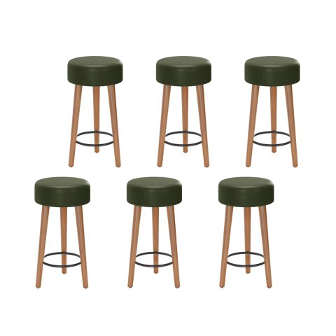 Kit 6 Bancos Banqueta Paris Couro Verde Mesa Gourmet Pés Madeira Ms Decor