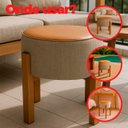 Ver imagem 3 de Kit 2 Puff Banqueta Redondo Zoe Corino Caramelo e Linho Bege Decorativo Base de Madeira - Arkell
