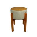 Ver imagem 2 de Kit 2 Puff Banqueta Redondo Zoe Corino Caramelo e Linho Bege Decorativo Base de Madeira - Arkell