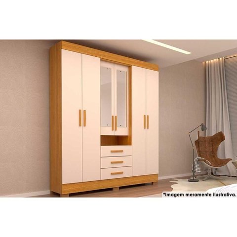 Guarda Roupa 6 Portas (2 C- Espelho) e 3 Gavetas Débora Nature-off White - Acp