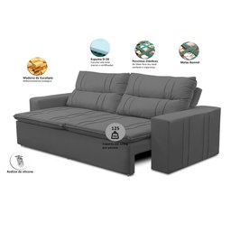 Sofá Retrátil e Reclinável 2 lugares com Molas 1,50m Ester Suede Cinza Adonai Estofados - 2