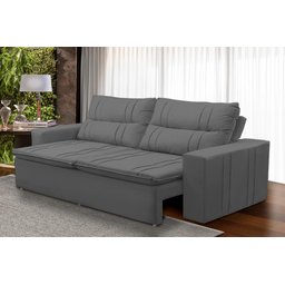 Sofá Retrátil e Reclinável 2 lugares com Molas 1,50m Ester Suede Cinza Adonai Estofados - 1