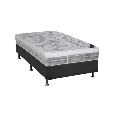 Cama Box Solteiro: Colchão Molas Pocket Ensacadas Castor Slx Grand Plush + Base Crc Suede Gray (
