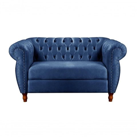 Sofá Nobreza 2 Lugares 153cm Azul Veludo Premium Bella Decor