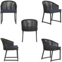 Ver imagem 5 de 2 Cadeira Noronha Aluminio Micro Pintura Preta, Tr. Telinha Corda Nautica Preta, Estofado - Azul