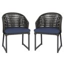 Ver imagem 1 de 2 Cadeira Noronha Aluminio Micro Pintura Preta, Tr. Telinha Corda Nautica Preta, Estofado - Azul