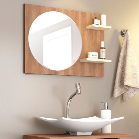 Espelheira para Banheiro Florença 45 X 60 Cm 2 Prateleiras Mdp Marrom Bege Clicklar