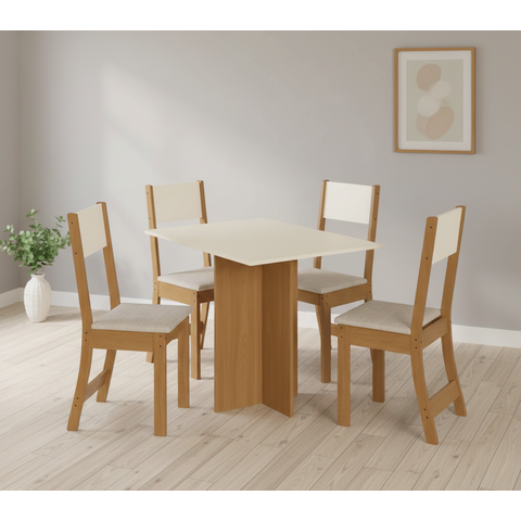 Conjunto para Sala de Jantar com 4 Cadeiras Talita Marrom/Off White