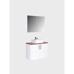 Gabinete para Banheiro com Cuba e Armario 80cm Mdf Freijo com Branco Paris - On Móveis - 11
