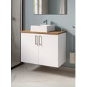 Ver mais imagens de Gabinete para Banheiro com Cuba e Armario 80cm Mdf Freijo com Branco Paris - On Móveis