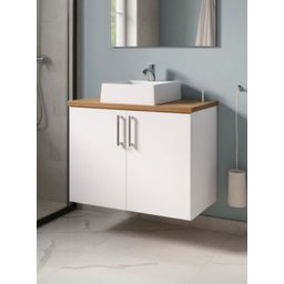 Gabinete para Banheiro com Cuba e Armario 80cm Mdf Freijo com Branco Paris - On Móveis - 8